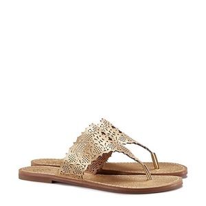 Tory Burch Roselle Gold Flat Thong Sandals Metallic 8